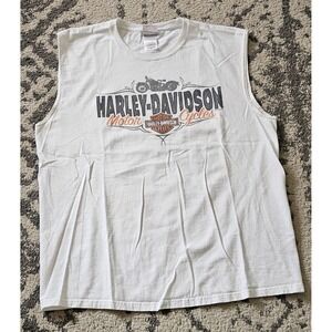 Harley Davidson White Sleeveless Warren-Cortland OH Graphic T-Shirt XL